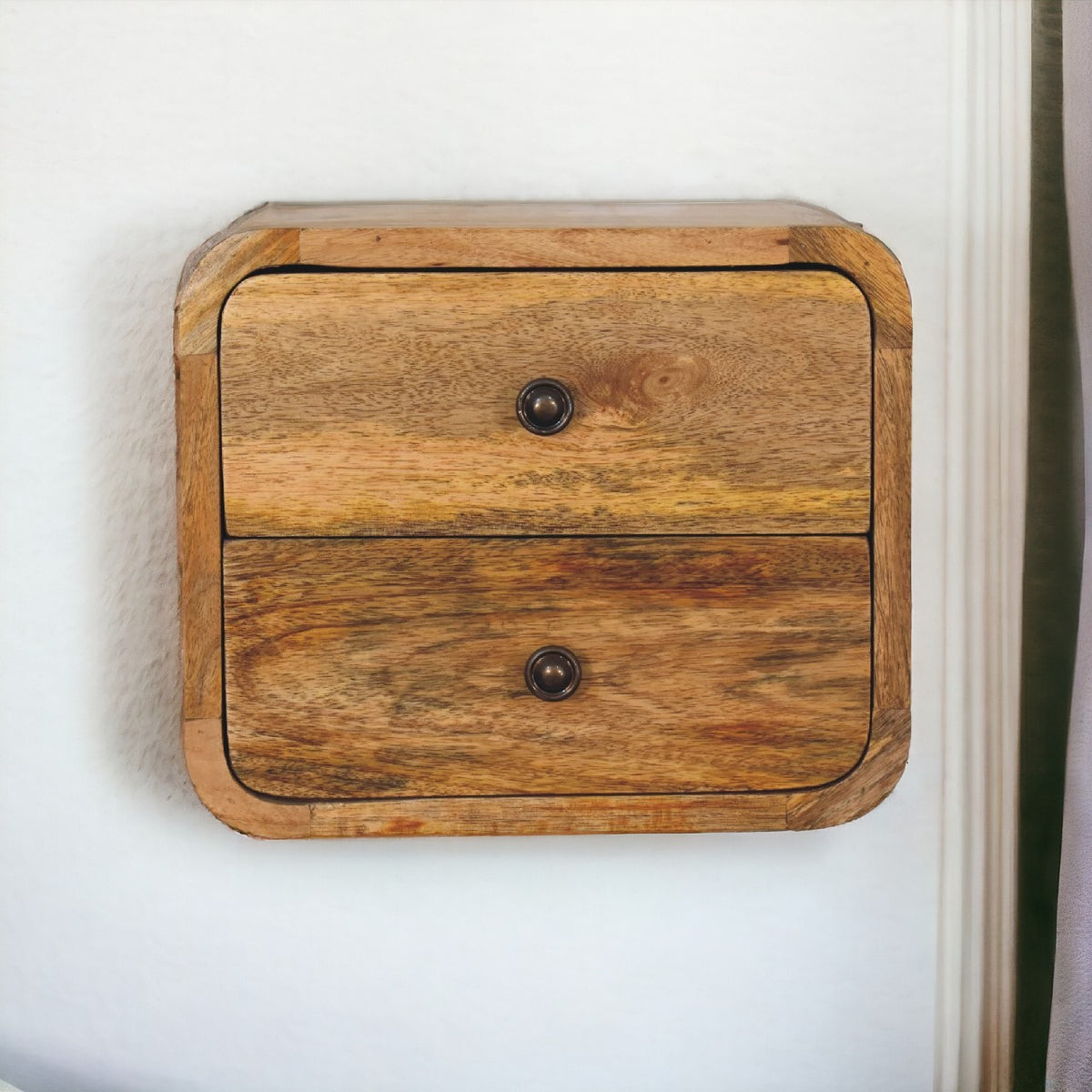 Mini Curve Oak-ish Floating Bedside Table | Wall-Mounted