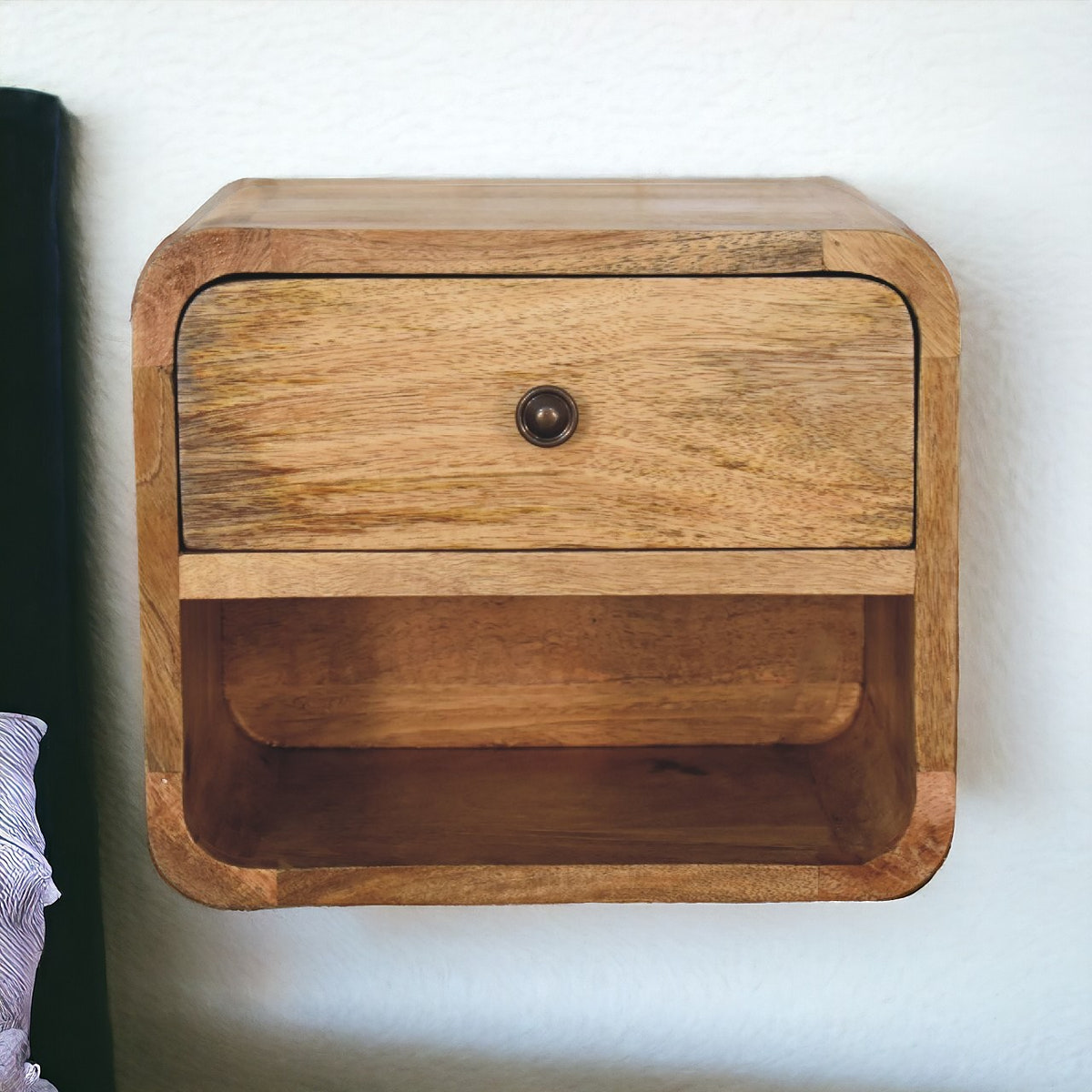 Mini Oak-ish Floating Open Bedside Table | Wall-Mounted