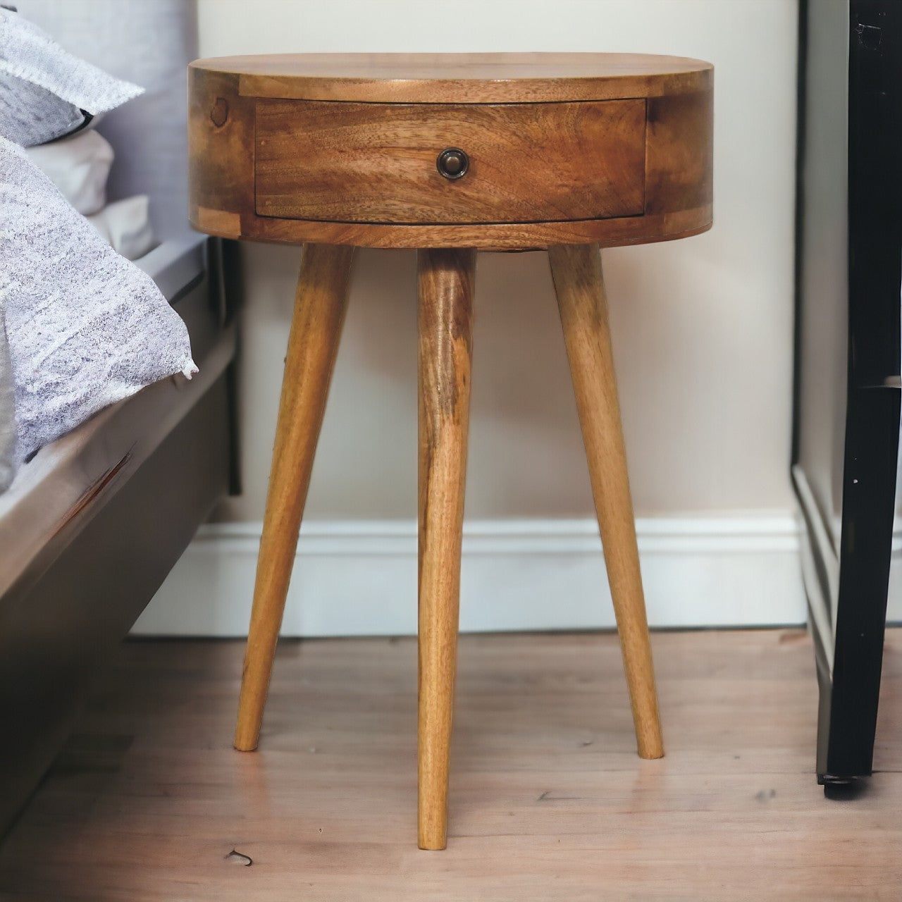Mini Oak-ish Circular Shape Bedside Table