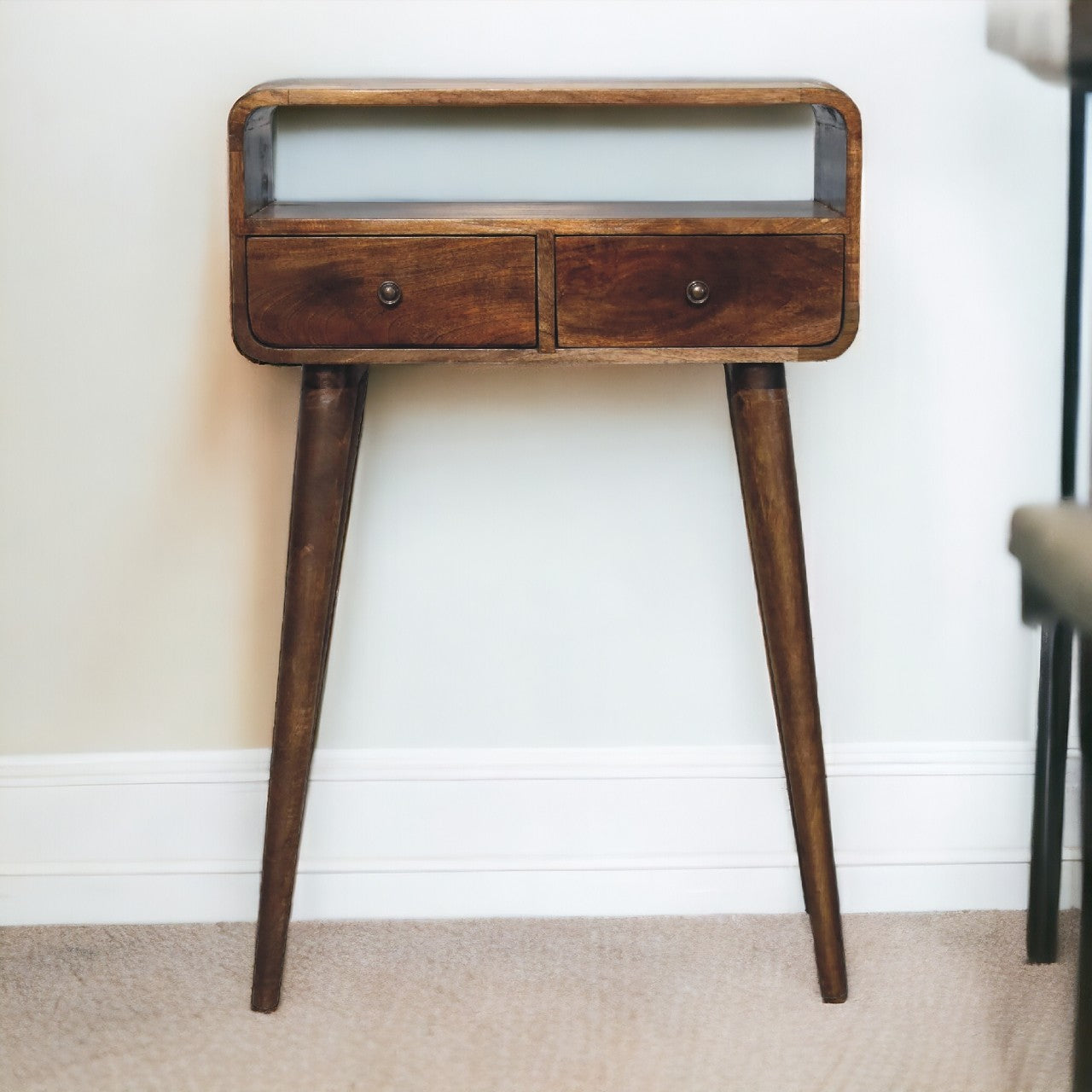 Mini Grey-wash Curved Console Table