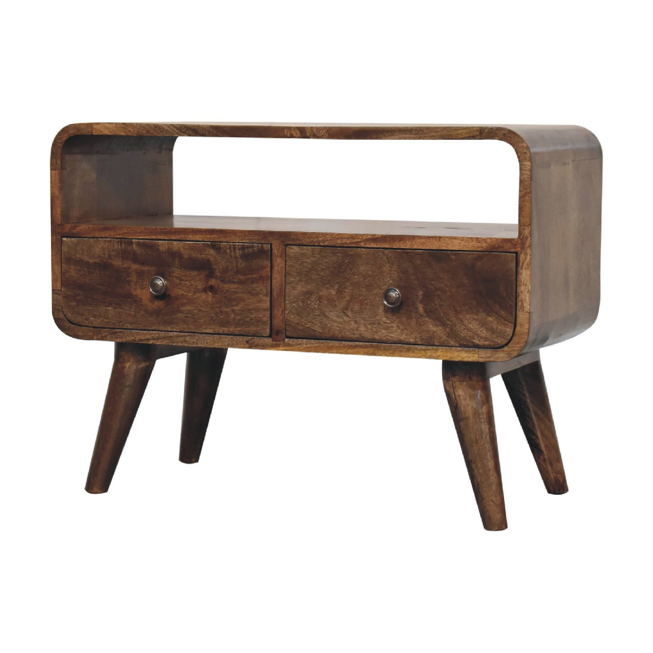 Mini Grey Washed Curved TV Media Unit