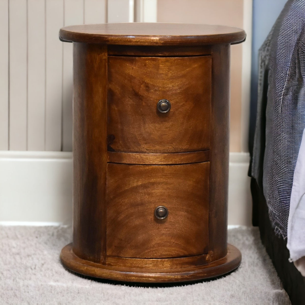 Mini Chestnut 2-Drawer Drum Storage Bench