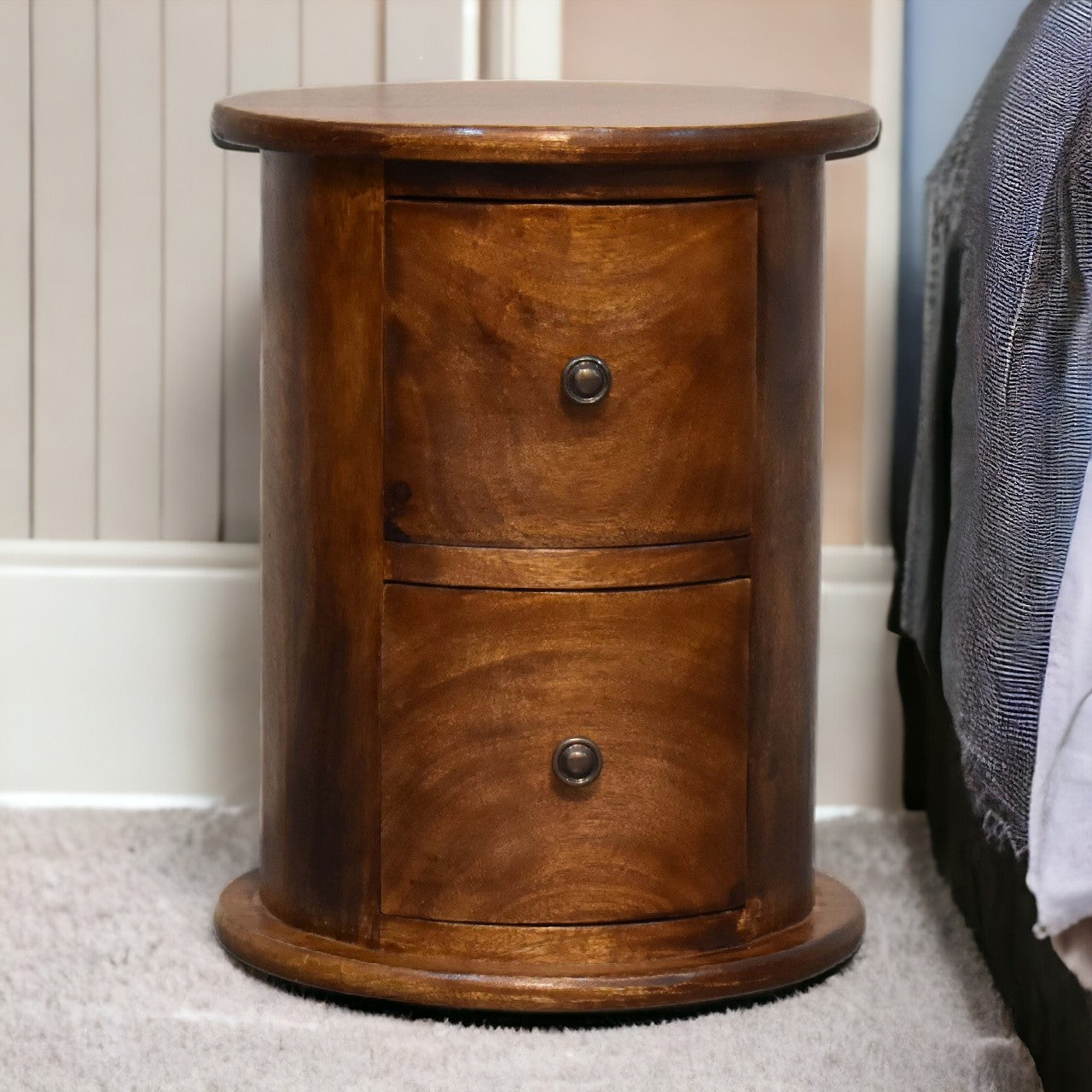 Mini Chestnut 2-Drawer Drum Storage Bench