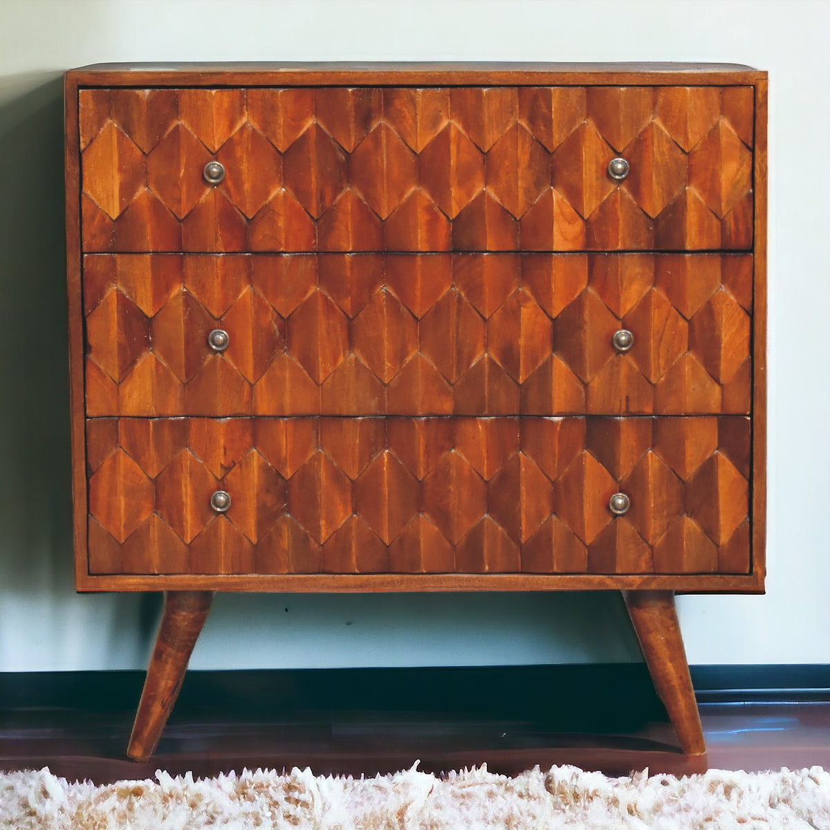 Pineapple Chestnut Carved Chest of Drawers | Hand-Carved