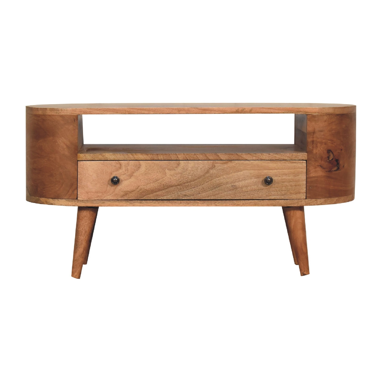 Mini Rounded Entertainment TV Media Unit | Oak Mango Wood