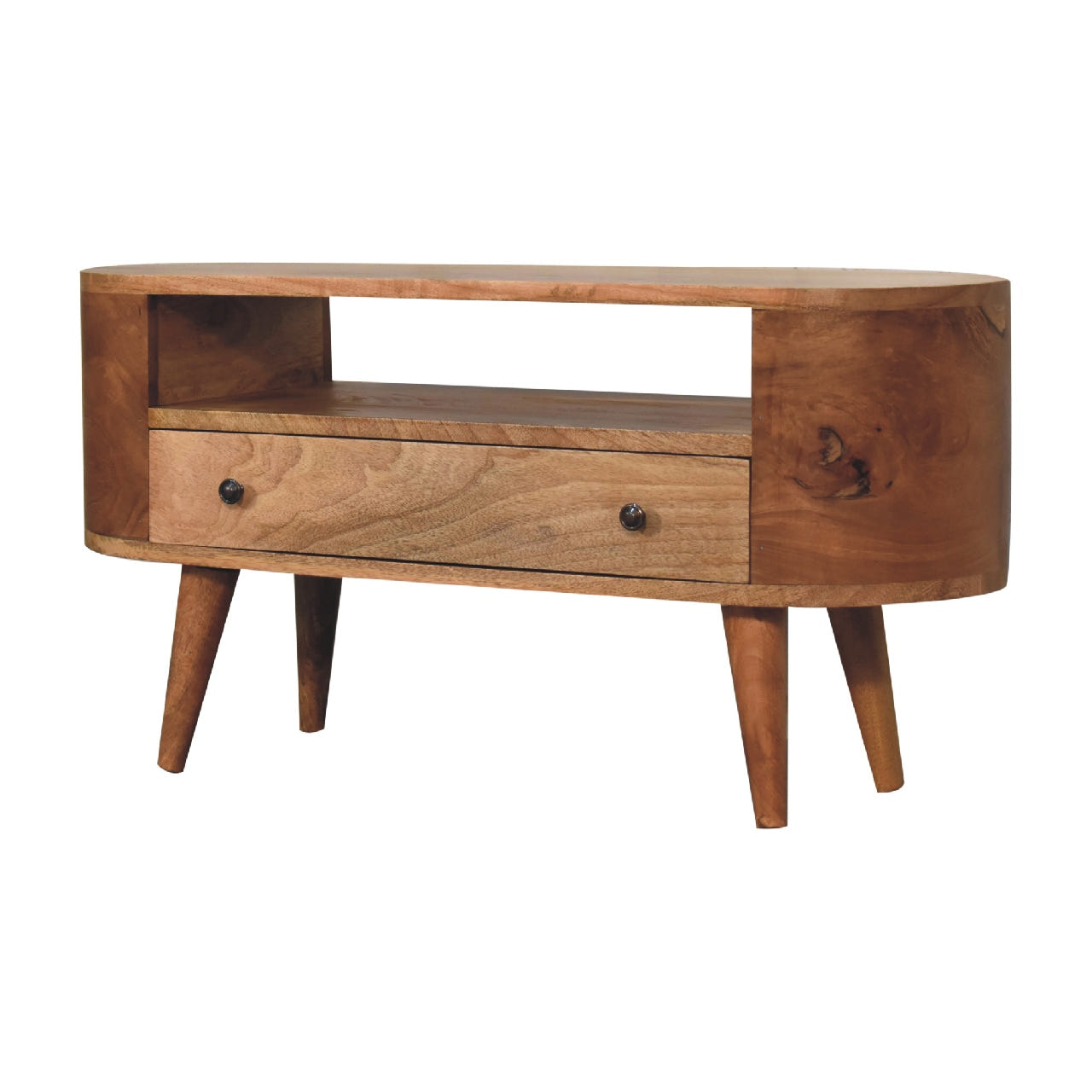 Mini Rounded Entertainment TV Media Unit | Oak Mango Wood