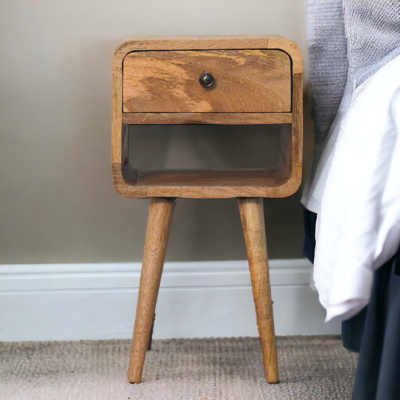 Mini Oak-ish Curve Lower Bedside Table