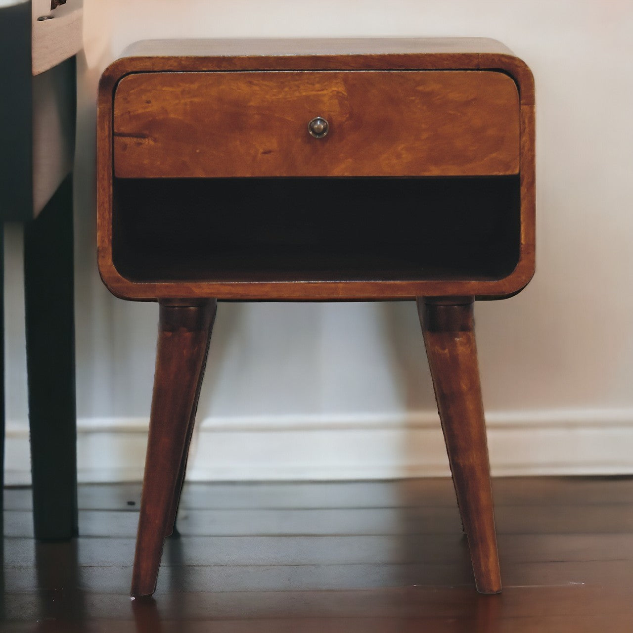 Curve Open Slot Chestnut Bedside Table