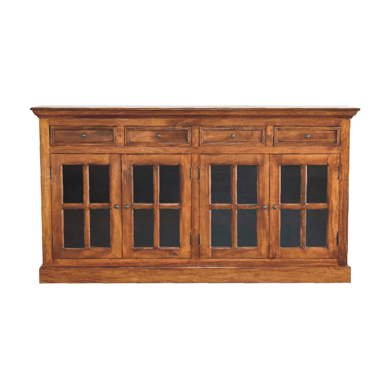 Large Glazed Sideboard Chest of Drawers | Chestnut Solid Mango Wood
