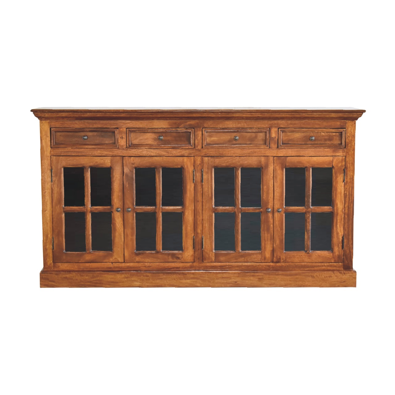Large Glazed Sideboard Chest of Drawers | Chestnut Solid Mango Wood