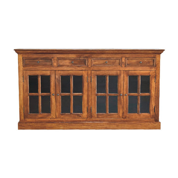 Large Glazed Sideboard Chest of Drawers | Chestnut Solid Mango Wood