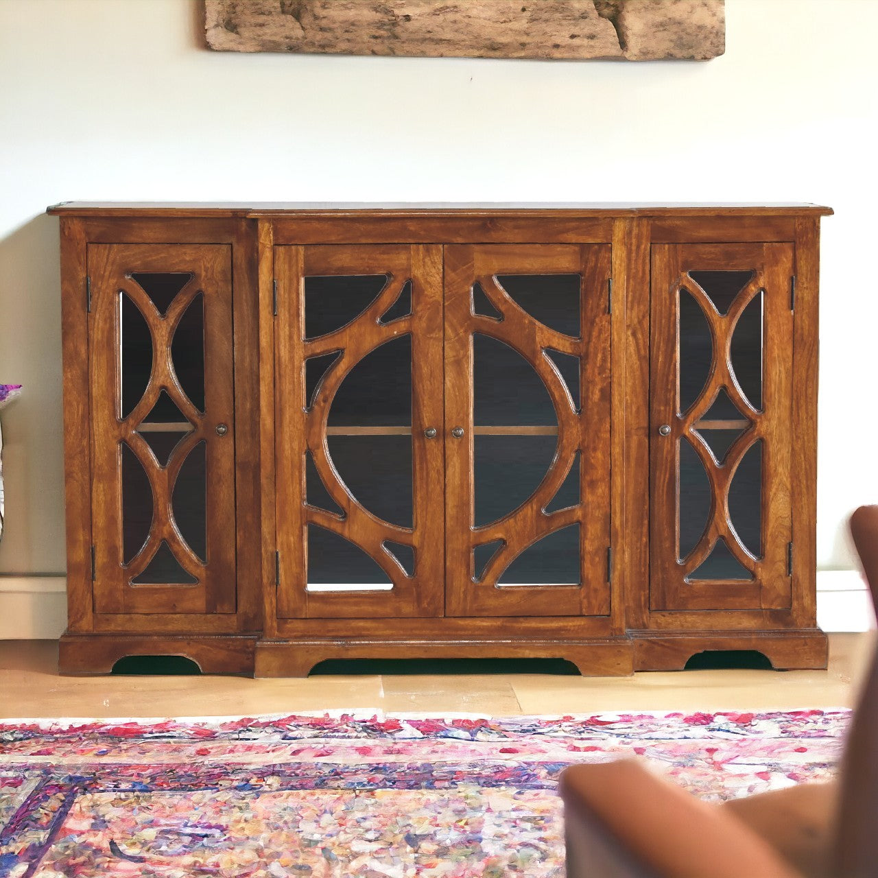 Glazed Carve Chestnut Sideboard Chest of Drawers