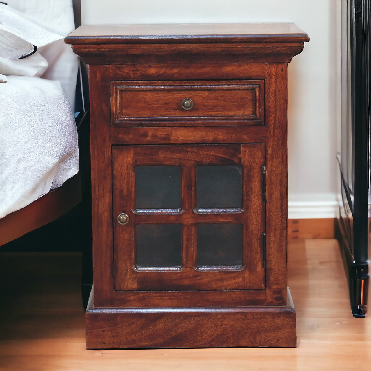 Cherry Bedside with Glazed Door Bedside Table