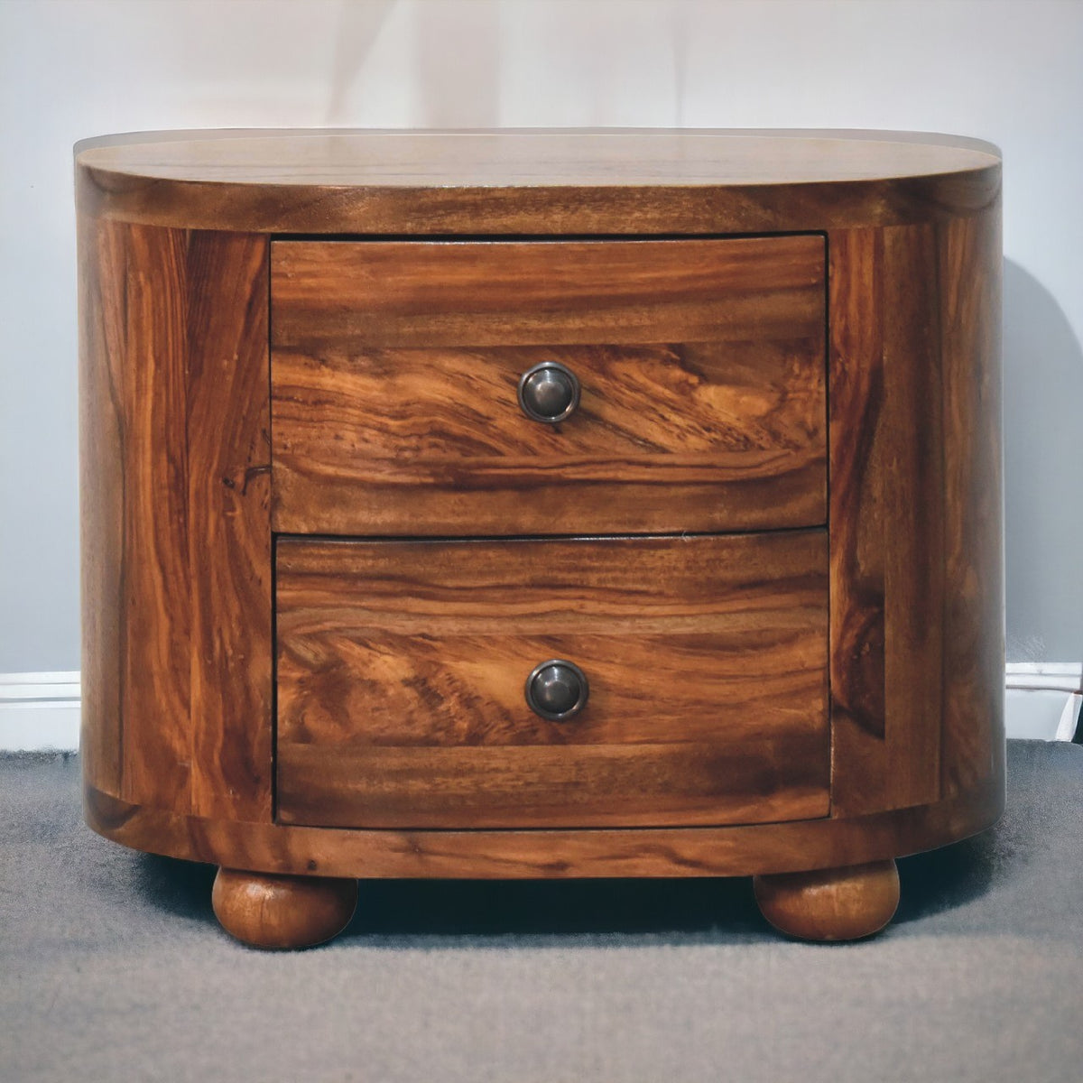 Round Honey Bedside with Bun Feet Bedside Table