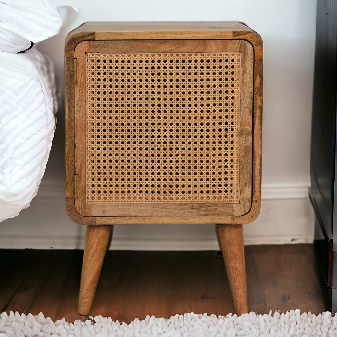 Larrisa Woven Door Bedside Table | Oak Solid Mango Wood