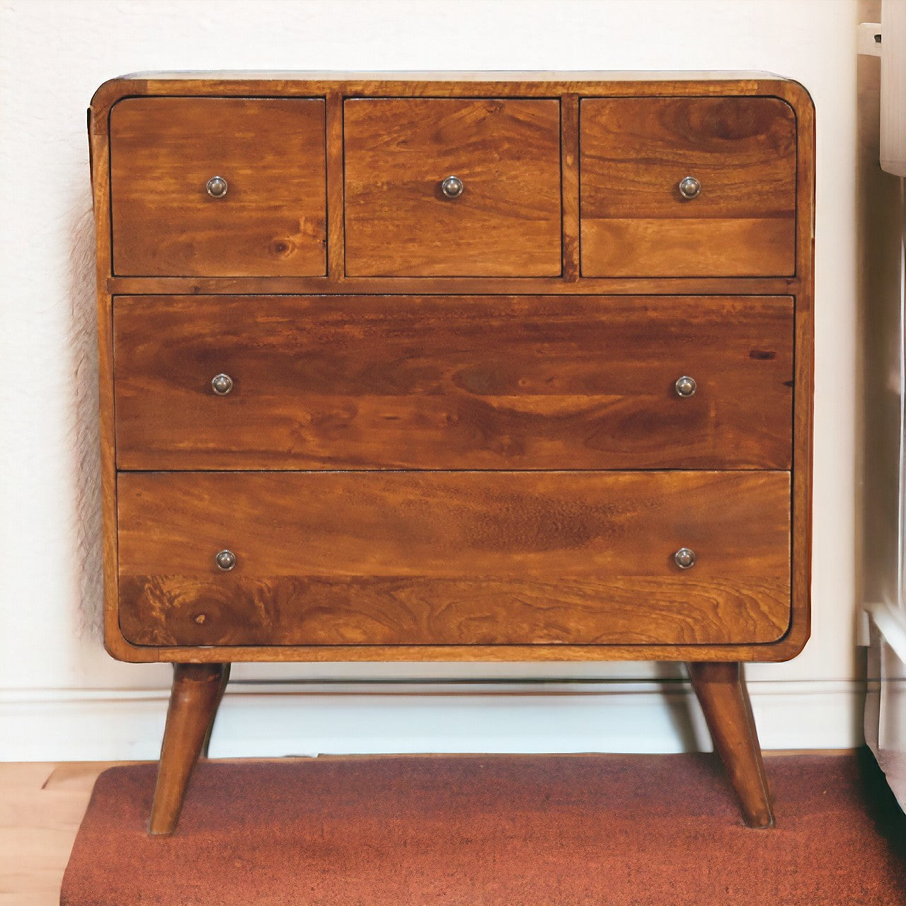 3 over 2 Curved Chestnut Chest of Drawers