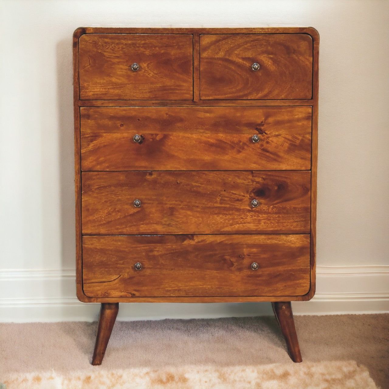 2 over 3 Curved Chestnut Chest of Drawers