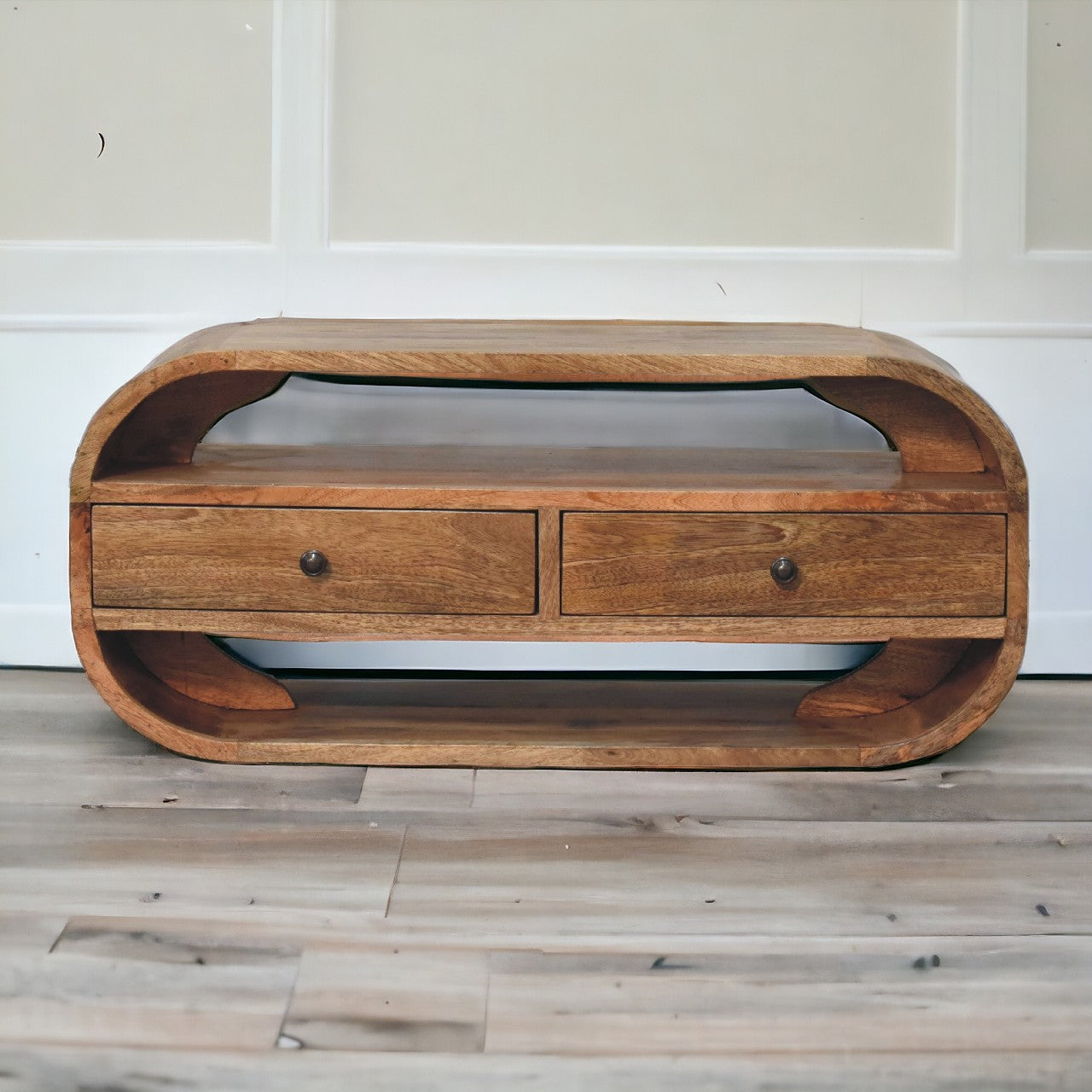 Curved Edge Media Unit with 2 Drawers