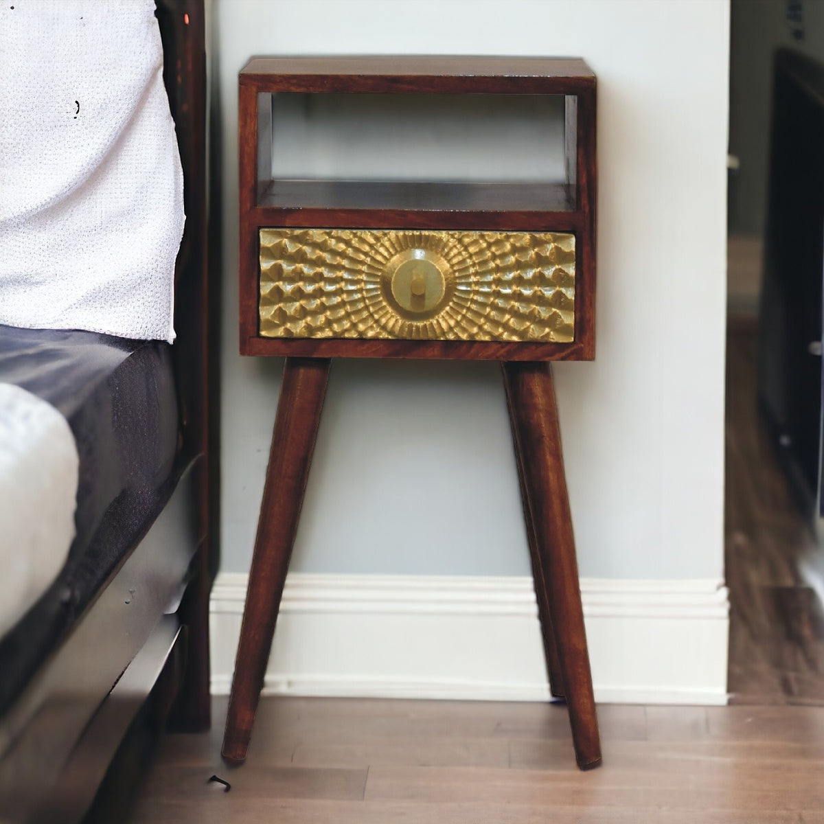Eden Mini Bedside Table | Chestnut Solid Mango Wood Open Shelf