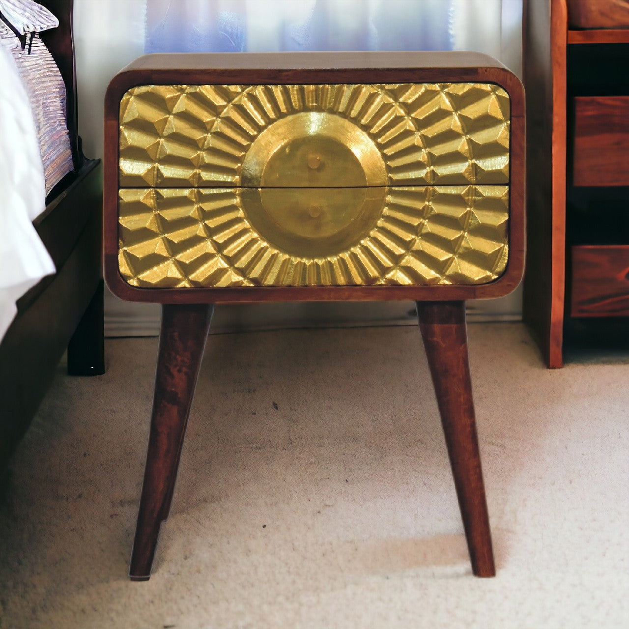 Eden Curved Bedside Table | Chestnut Solid Mango Wood
