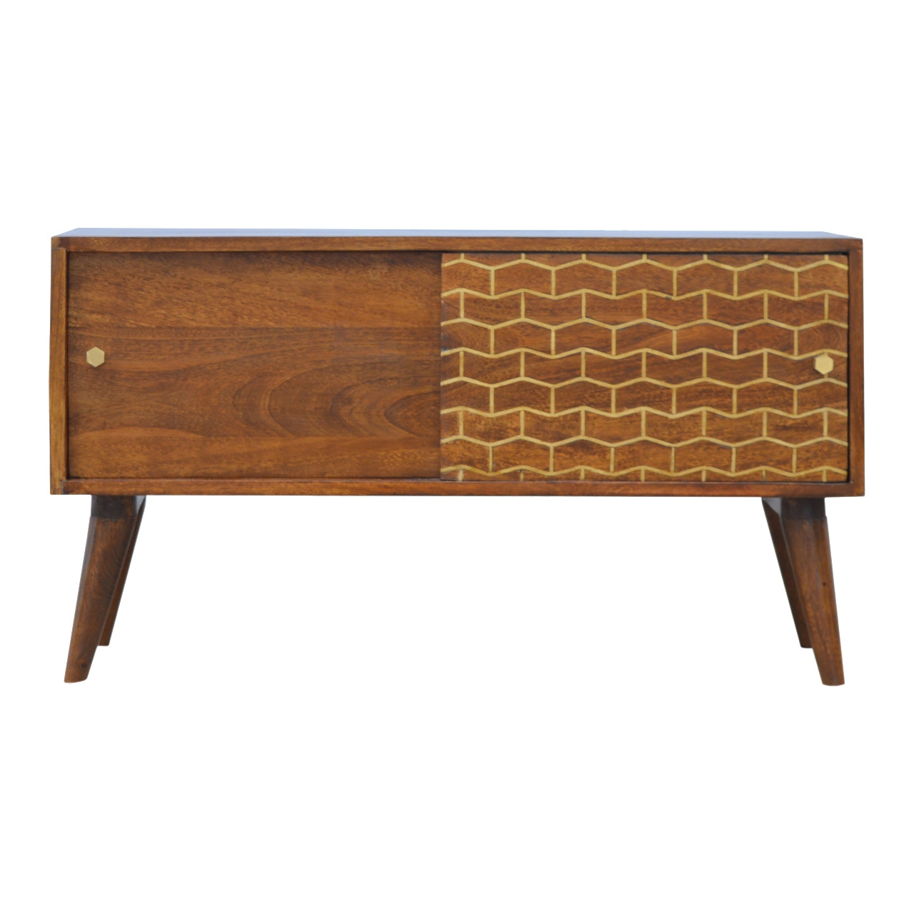 Gold Art Pattern Sideboard Chest of Drawers | Chestnut Solid Mango Wood