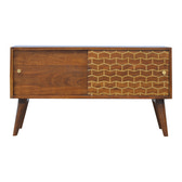 Gold Art Pattern Sideboard Chest of Drawers | Chestnut Solid Mango Wood