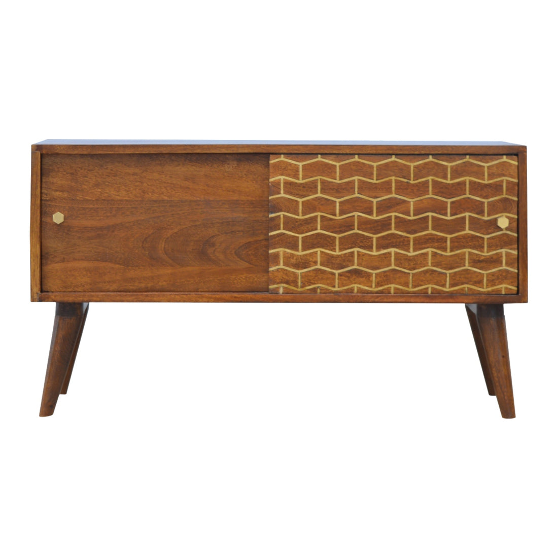 Gold Art Pattern Sideboard Chest of Drawers | Chestnut Solid Mango Wood