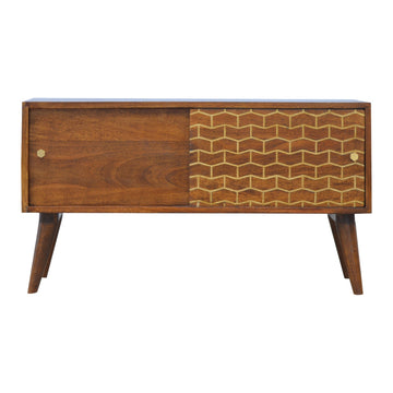 Gold Art Pattern Sideboard Chest of Drawers | Chestnut Solid Mango Wood