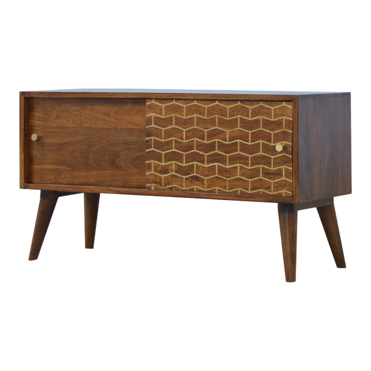 Gold Art Pattern Sideboard Chest of Drawers | Chestnut Solid Mango Wood