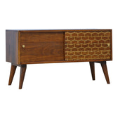 Gold Art Pattern Sideboard Chest of Drawers | Chestnut Solid Mango Wood