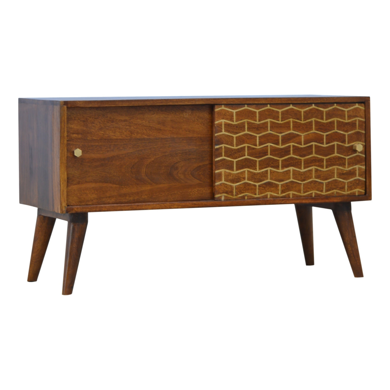 Gold Art Pattern Sideboard Chest of Drawers | Chestnut Solid Mango Wood