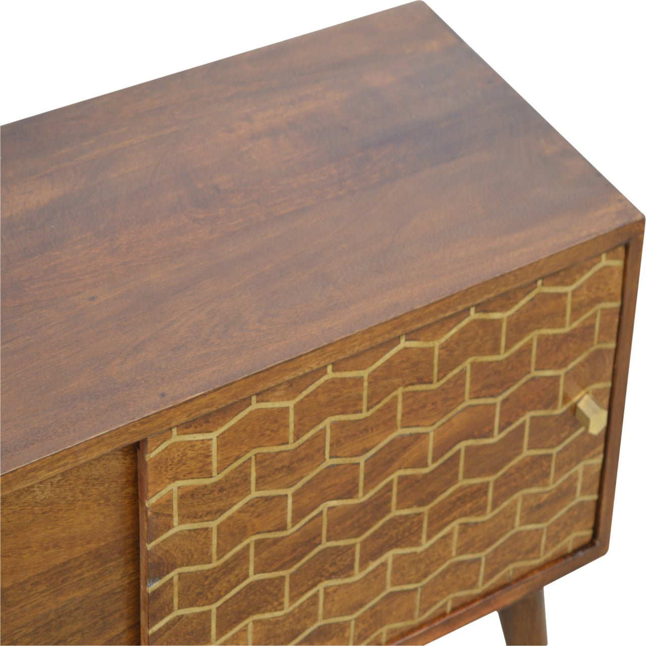 Gold Art Pattern Sideboard Chest of Drawers | Chestnut Solid Mango Wood