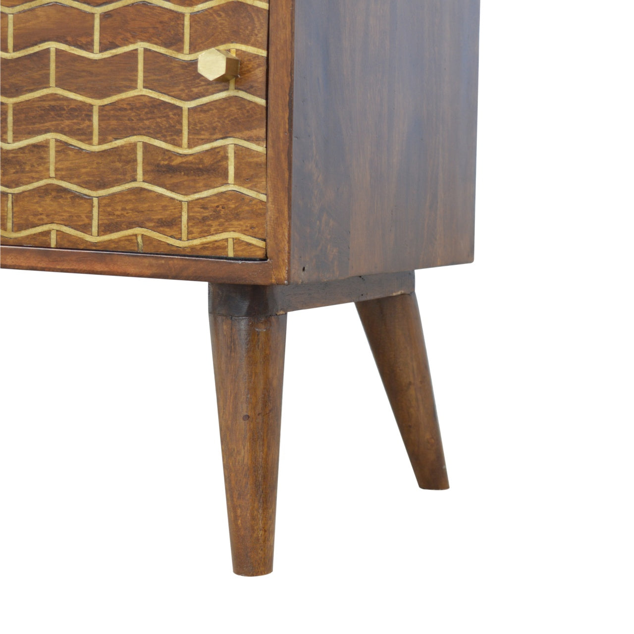 Gold Art Pattern Sideboard Chest of Drawers | Chestnut Solid Mango Wood