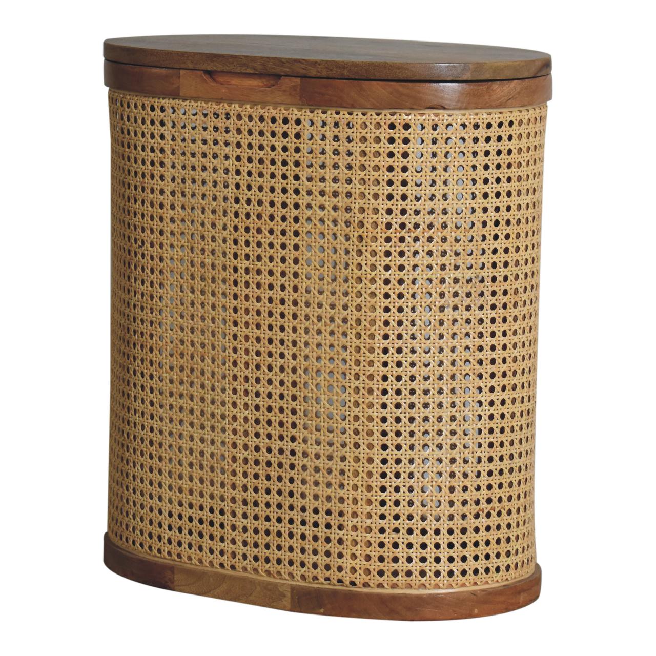 Larissa Lid-up Storage Footstool | Oak Rattan Hidden Storage
