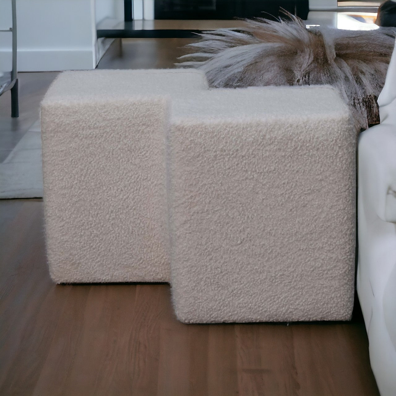 White Boucle Twin Footstool