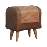 Seagrass Buffalo Square Footstool | Oak-Ish Buffalo Leather
