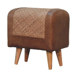Seagrass Buffalo Square Footstool | Oak-Ish Buffalo Leather