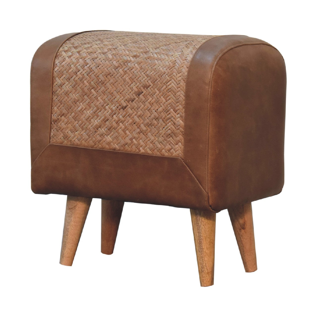Seagrass Buffalo Square Footstool | Oak-Ish Buffalo Leather