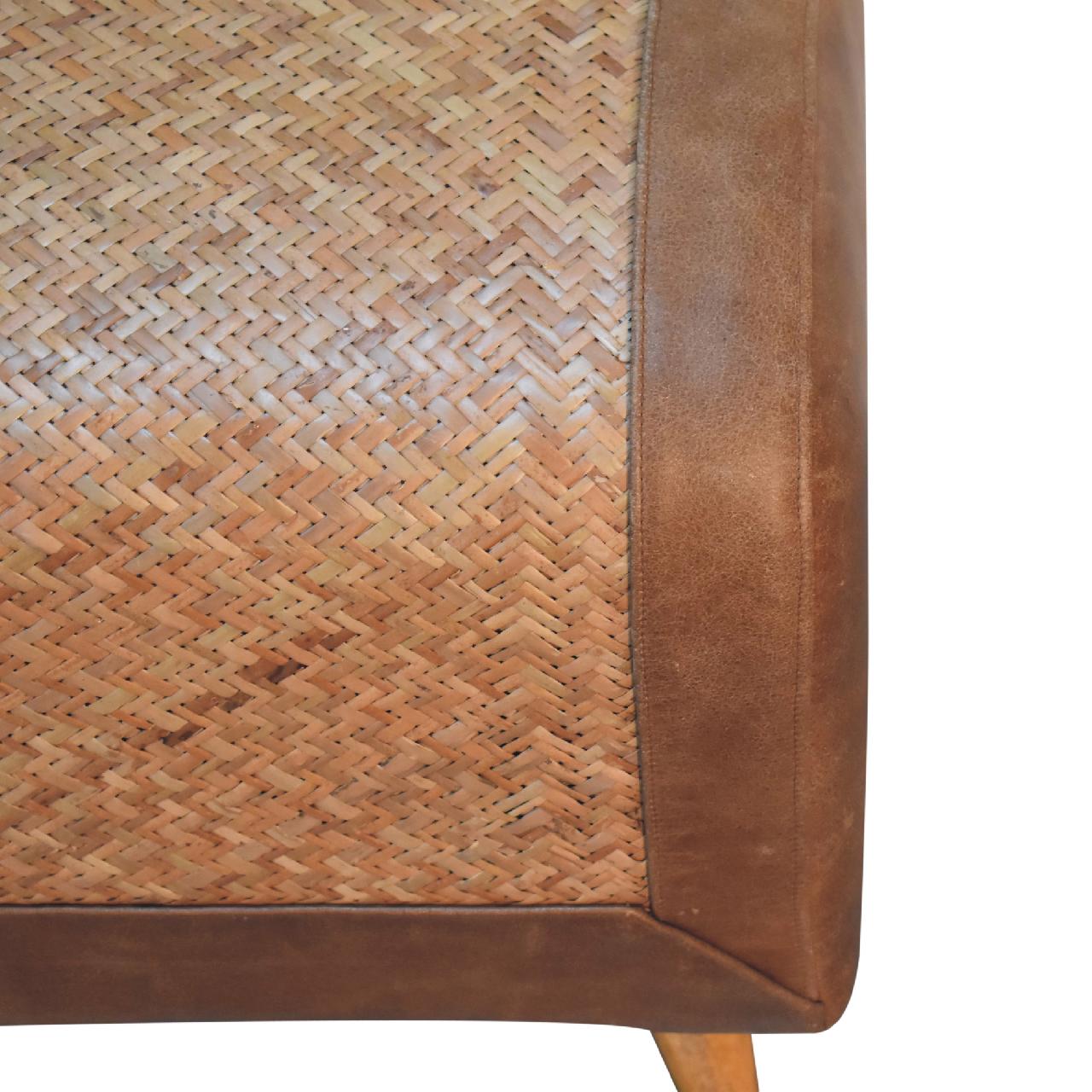 Seagrass Buffalo Square Footstool | Oak-Ish Buffalo Leather