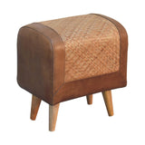Seagrass Buffalo Square Footstool | Oak-Ish Buffalo Leather