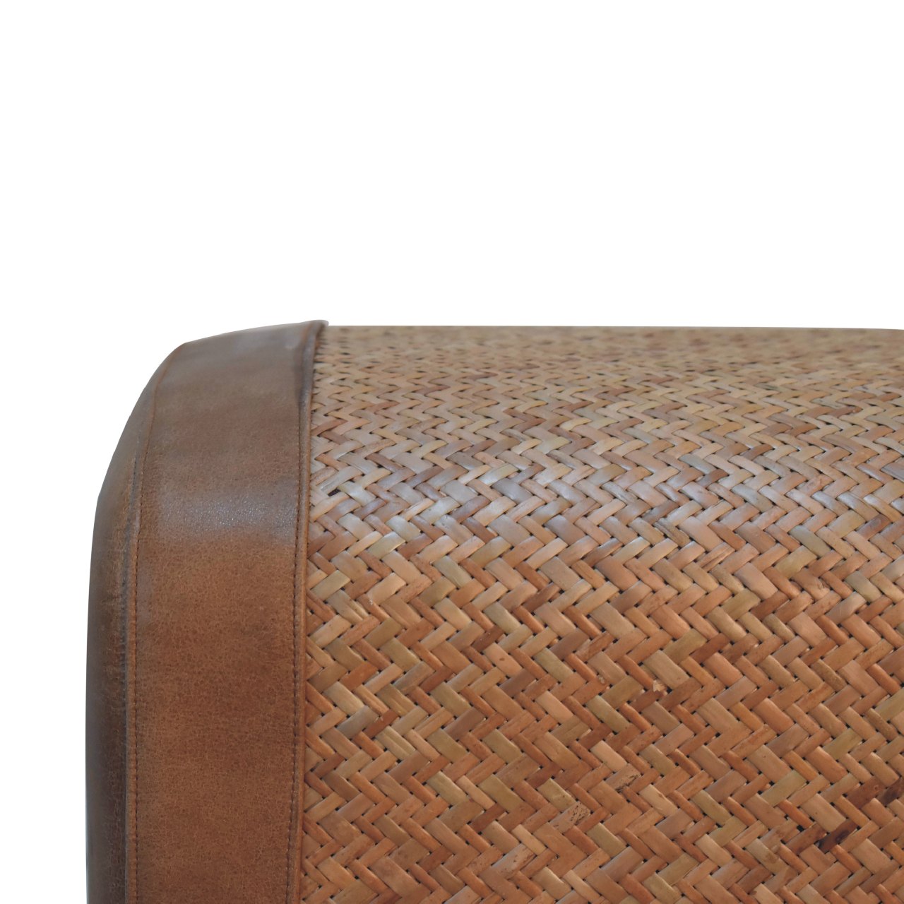 Seagrass Buffalo Square Footstool | Oak-Ish Buffalo Leather