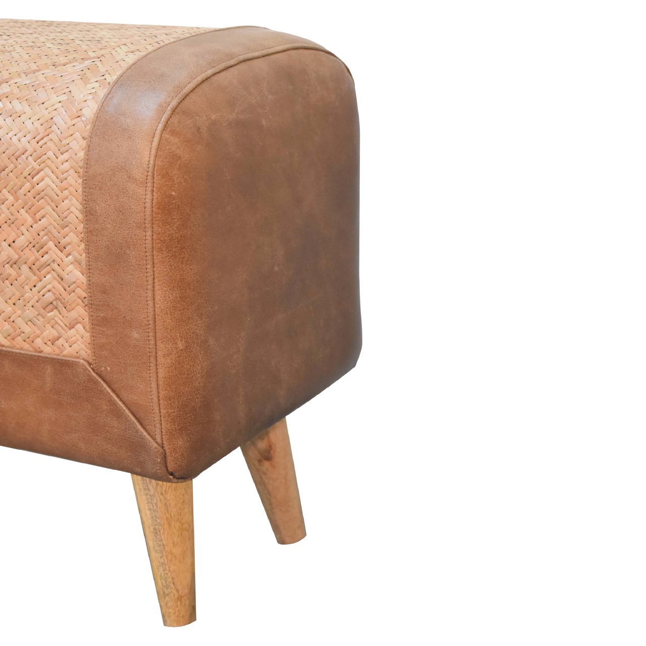 Seagrass Buffalo Square Footstool | Oak-Ish Buffalo Leather