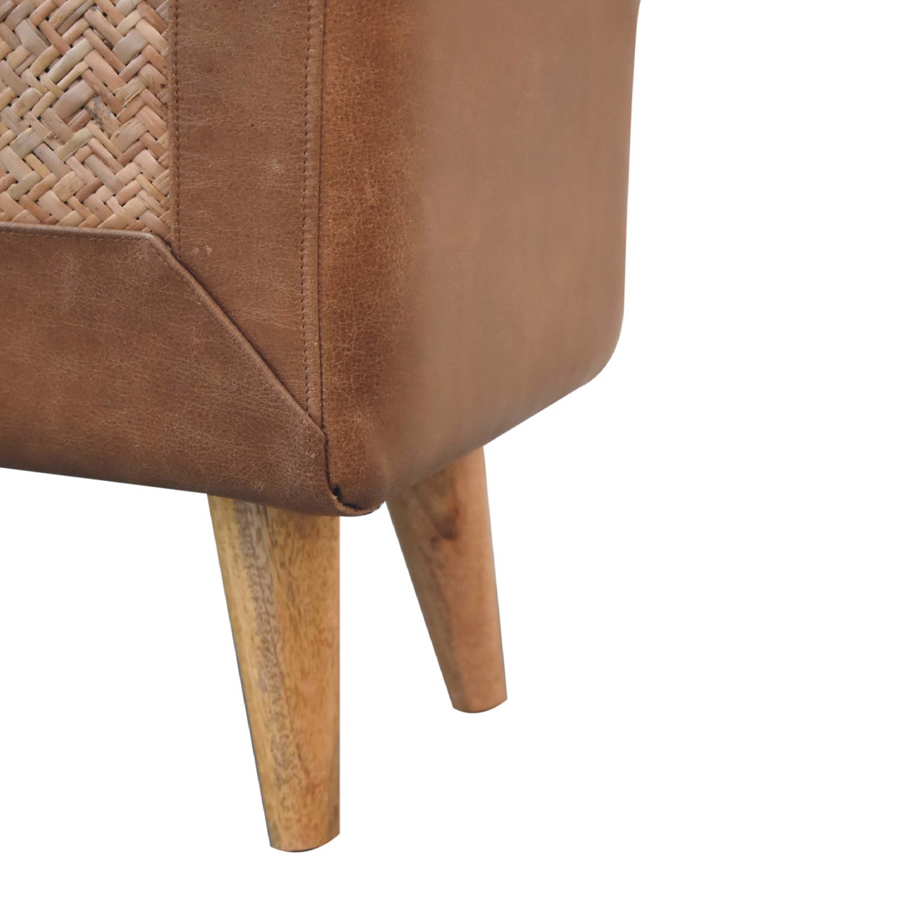 Seagrass Buffalo Square Footstool | Oak-Ish Buffalo Leather