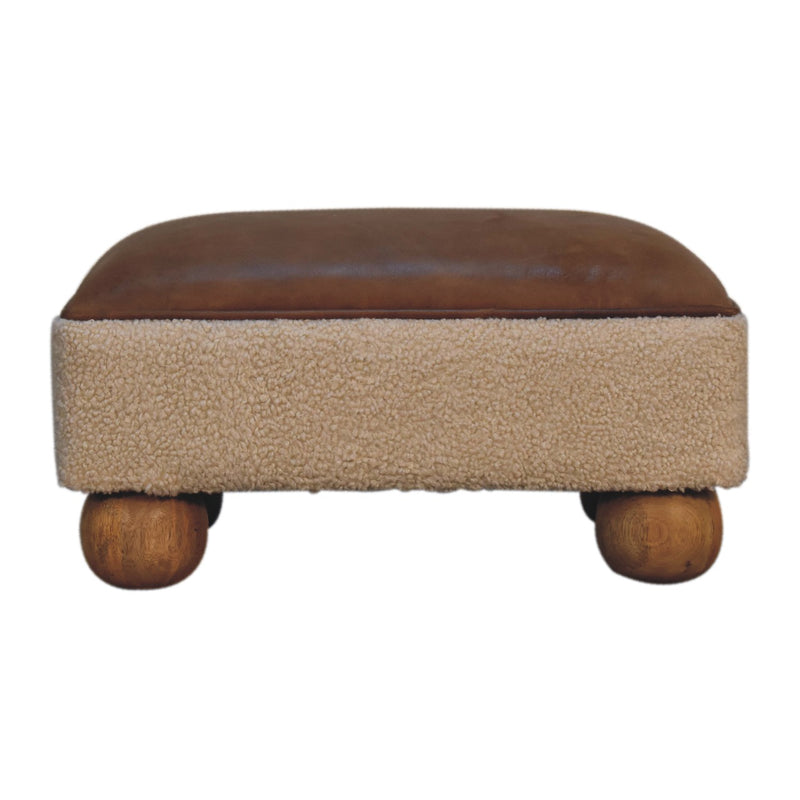 Vintage Leather Boucle Ball Footstool
