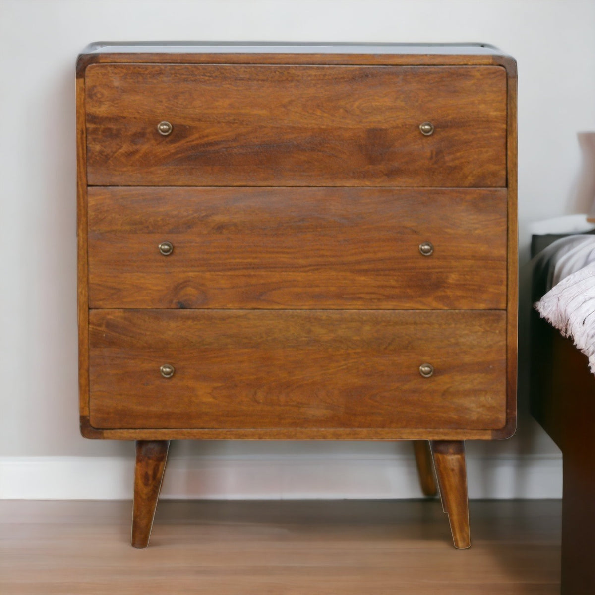 Curved Chestnut Chest of Drawers | Linen