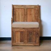 Cream Boucle Mini Monks Bench | Hand-Carved