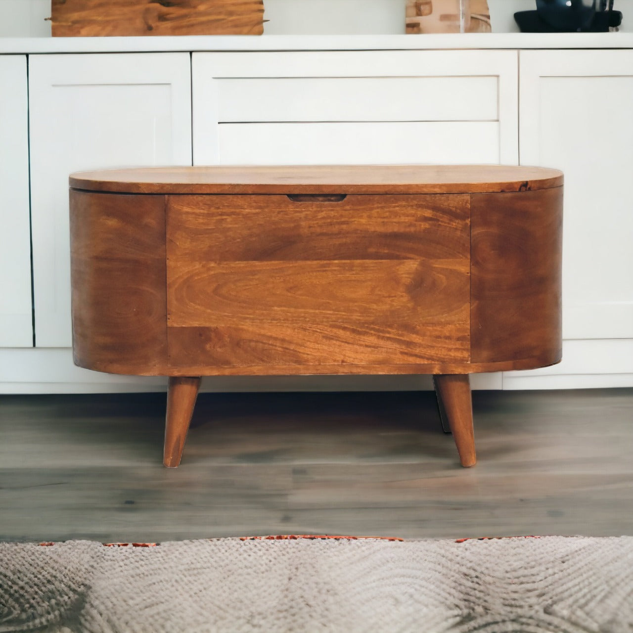 Chestnut Rounded Lid up Blanket Box Storage Bench
