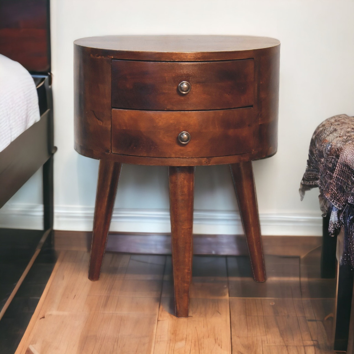 Odyssey Tripod Bedside Table | Chestnut Solid Mango Wood
