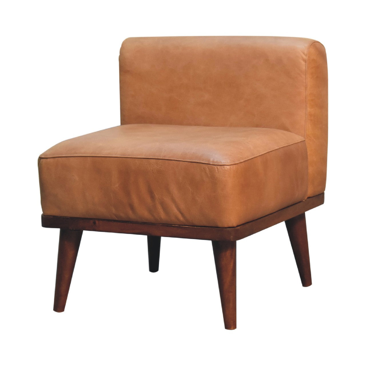 Tan Buffalo Backrest Footstool | Chestnut Solid Mango Wood