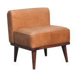 Tan Buffalo Backrest Footstool | Chestnut Solid Mango Wood